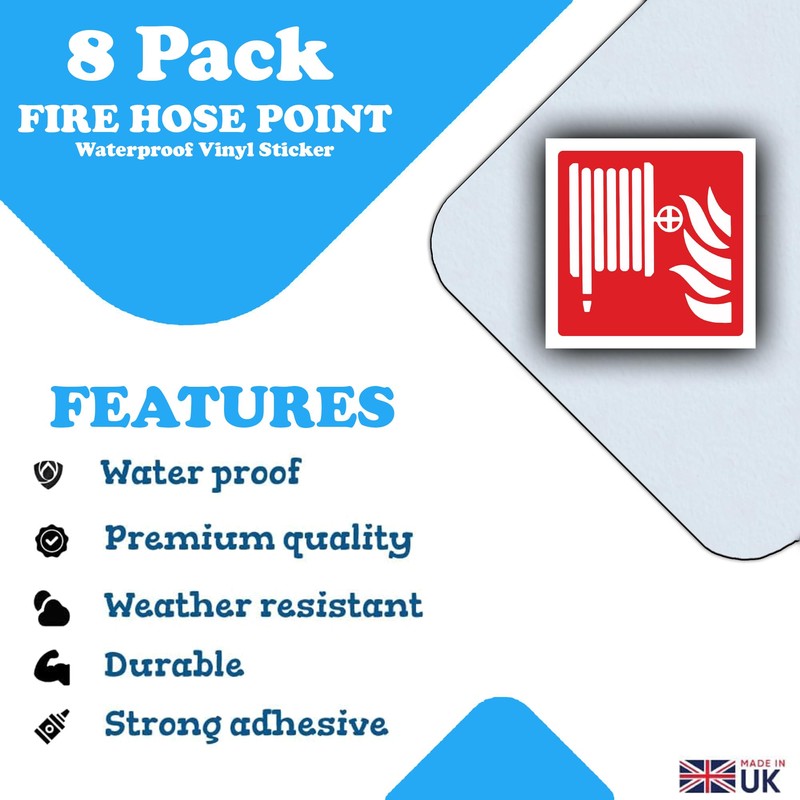 8-Pack - Fire Hose Reel Point Sticker Signs - Waterproof,