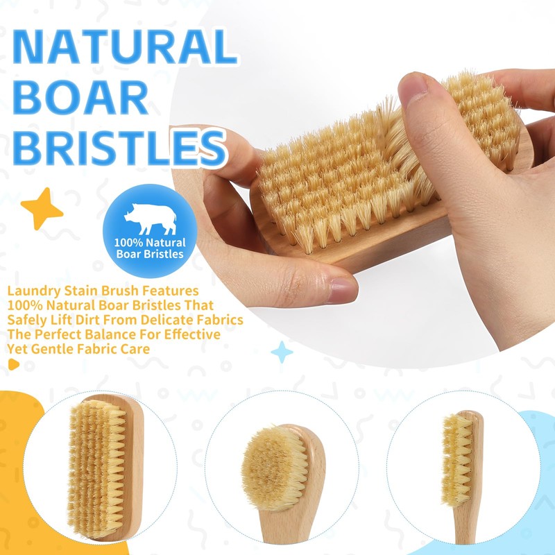 DEBETOOL 3-Piece Laundry Brush for Stains on Clothes, Gentle Boar
