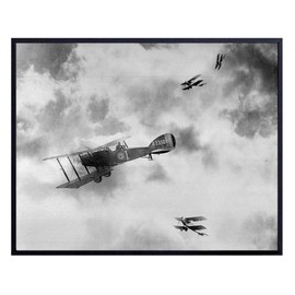 WW1 Airplane - Aviation Gifts - US Air Force - Veteran Gifts - World War 1 Planes - Vintage Pictures - Historic Photos - Patriotic Wall Art Decor - Room Decorations for Living Room, Office, Man Cave