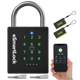 eLinkSmart Heavy Duty Smart Padlock with Key, Pad Lock with Code Keypad, Weatherproof Bluetooth RFID Keyless Electronic Digital Combination Lock for Gate Outdoor Fence Storage Unit Locker Shed Pool