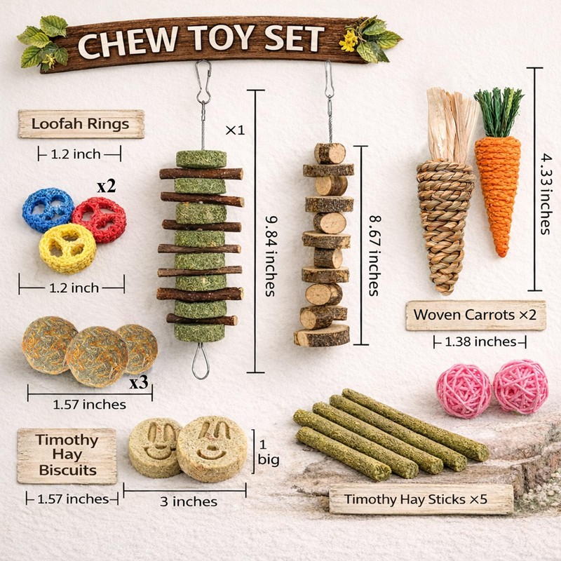 Grddaef 20 PCS Bunny Chew Toys for Teeth, Natural Rabbit