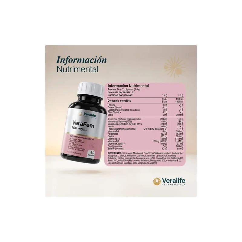 Verafem Vitaminas Y Probióticos Para Mujer 60 Cápsulas Sin Sabor