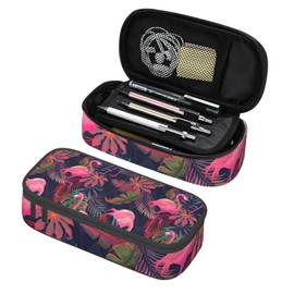 Duduho Tropical Palm Leaf Pink Flamingos Pencil Case Bag Pen Holder Pouch School Office Marker Desk Organizer Stationery Storage for Kids, Students