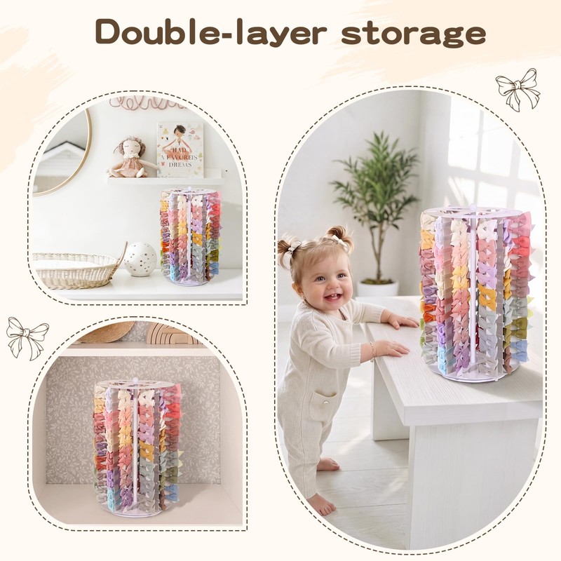 Bow Organizer for Girls,Rotating Bow Holder Baby Hair Clip Storage