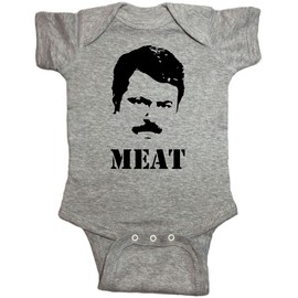 Parks and Recreation Baby One Piece Ron Swanson Meat Bodysuit (0M-Newborn, Heather Gray)