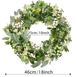 WYIPOLZI Eucalyptus Wreaths for Front Door, Artificial Eucalyptus Garland, Spring Summer Green Wreath, Lifelike Artificial Wreath Door Decoration for Indoor and Outdoor