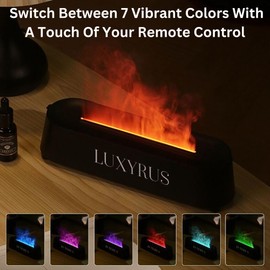 Luxyrus Electric Fireplace Flame Diffuser & Humidifier: 7 Flame Colors, Remote Control Timer, 250ml Aromatherapy Oil Diffuser Auto-Off,Super Quiet Oil Diffuser with Flame Effect for Home, Office & Gym