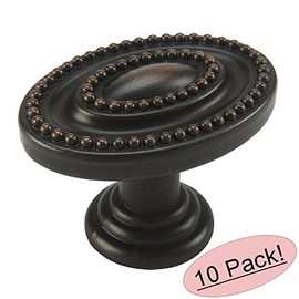 10 Pack - Cosmas 4888ORB Oil Rubbed Bronze Oval Beaded Cabinet Knob (Large)