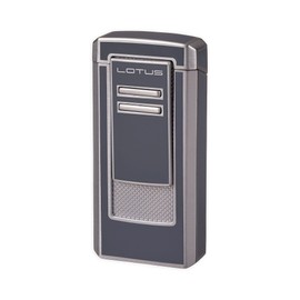 Lotus Commander Cigar Lighter with Triple Pinpoint Wind-Resistant Torch Flames, All Metal Housing, Integrated 9 mm Cigar Punch, Tinted Fuel Level Window (Gray Lacquer & Chrome)
