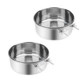Wontee Pet Food Water Bowl with Clamp Holder Stainless Steel Feeding Cups Feeder for Dog Bird Parrot Cat Rabbit, 2 Packs (XL)