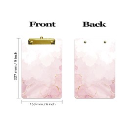 Hnogri Small Plastic Clipboard, Fashion Design A5 Size Memo Clipboards for Students, Kid, Women, Office, School, Low Profile Clip, Cute Custom Pattern, Mini Clipboard Size 6" x 9", Dream Pink