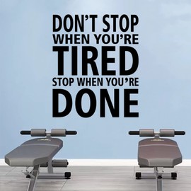SEATUNE Gym Inspirational Wall Decals - Sports Running Motivational Quotes Wall Stickers - Garage Bedroom Living Room Positive Wall Decals - Vinyl Art Wall Decor - Don't Stop When You're Tired 25"X30"