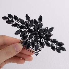Rumtock Black Crystal Beads Hair Comb for Wedding Brides Women Banquet Hair Accessories Vintage Headpiece (Black)