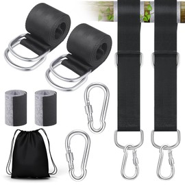 JIZZU 2Pcs 1.5m Hanging Kit Straps, Hammock Strap Tree Swing Straps with 2 Tree Protectors Pads & 2 Carabiners, Tree Swing Strap Hanging Kit with D-rings, Tree Swing Hanging Kit for Garden, Swing