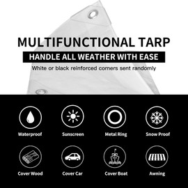 TARPAL 6'x 8' White Tarp Waterproof 7.5 mil(2-Pack) Medium Duty All Purpose Poly Tarps Cover Waterproof,Snow Proof UV Protection,Rip and Tear Proof,Poly Tarpaulin…