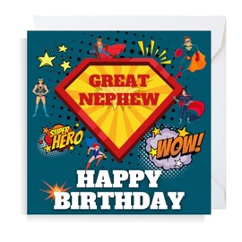 Second Ave Superhero Great Nephew Square Children's Kids Birthday Greeting Card for Boy