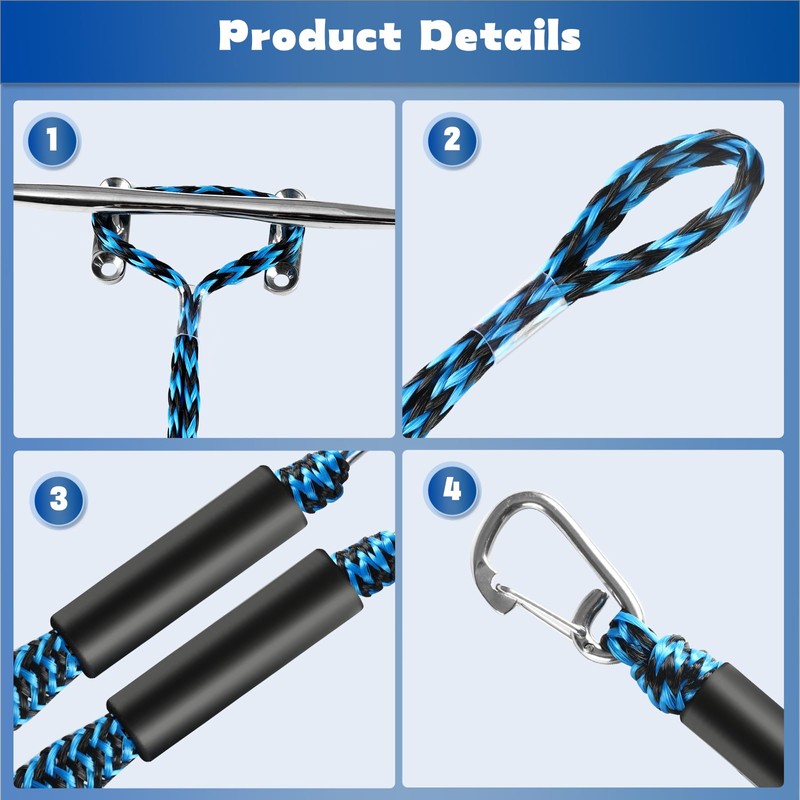 Boat Bungee Dock Lines with Clip 2 Pack Marine Rope