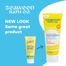 The Seaweed Bath Co. Seaweed Bath Co. Active Defense SPF 50 Sport Broad Spectrum Hybrid Sunscreen Cream, 3.4 Ounce, Sustainably Harvested Seaweed, Aloe, Watermelon