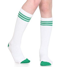 juDanzy Calcetines de tubo alto hasta la rodilla para bebés, niños y niñas con agarres (1 par), Blanco verde, 4-6 Años