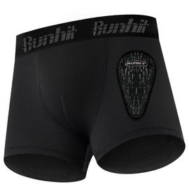 Runhit Boys Baseball Cup Underwear Football Cup Boxer Brief Youth Compression Shorts with Soft Protective Athletic Cup L Black