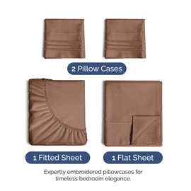 Queen Size 4 Piece Sheet Set - Extra Soft, Breathable & Cooling - Hotel Luxury Durable Bed Sheets - Deep Pockets, Easy-Fit & Wrinkle-Free - Copper Brown Oeko-Tex