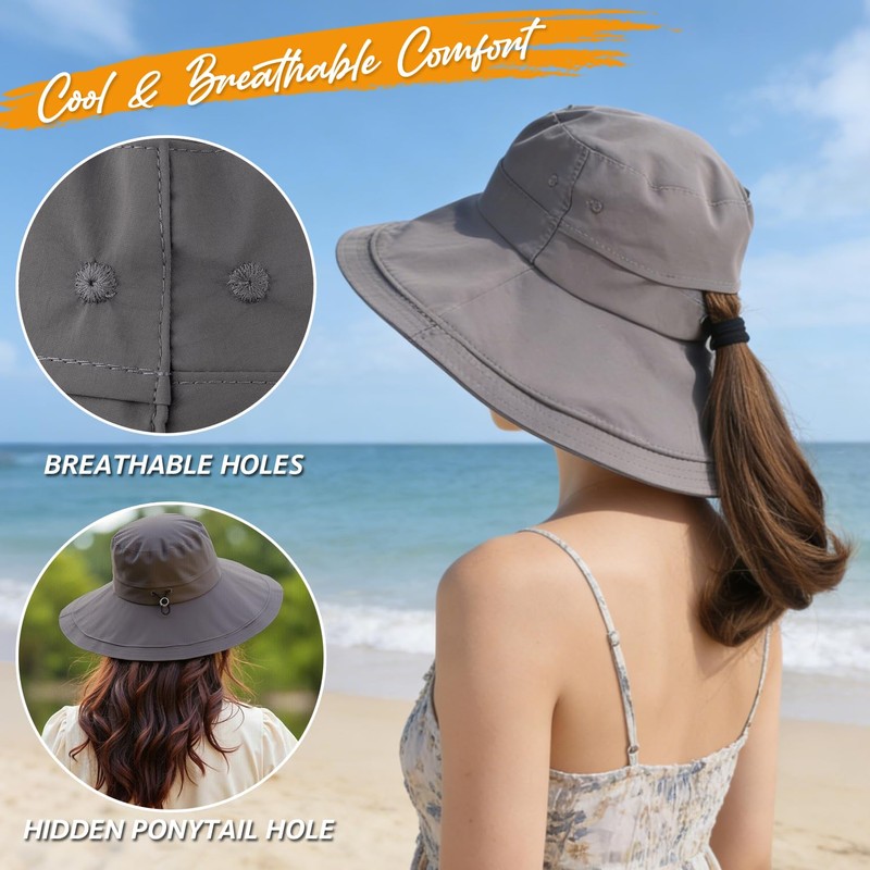 EINSKEY UPF 50+ Women's Sun Hat, Waterproof Wide Brim Bucket