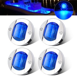 ALFU 4Pcs 12V Blue LED Boat Navigation & Courtesy Lights - Waterproof Round Marine Boat Stern & Anchor Lights for Night Fishing & Yacht