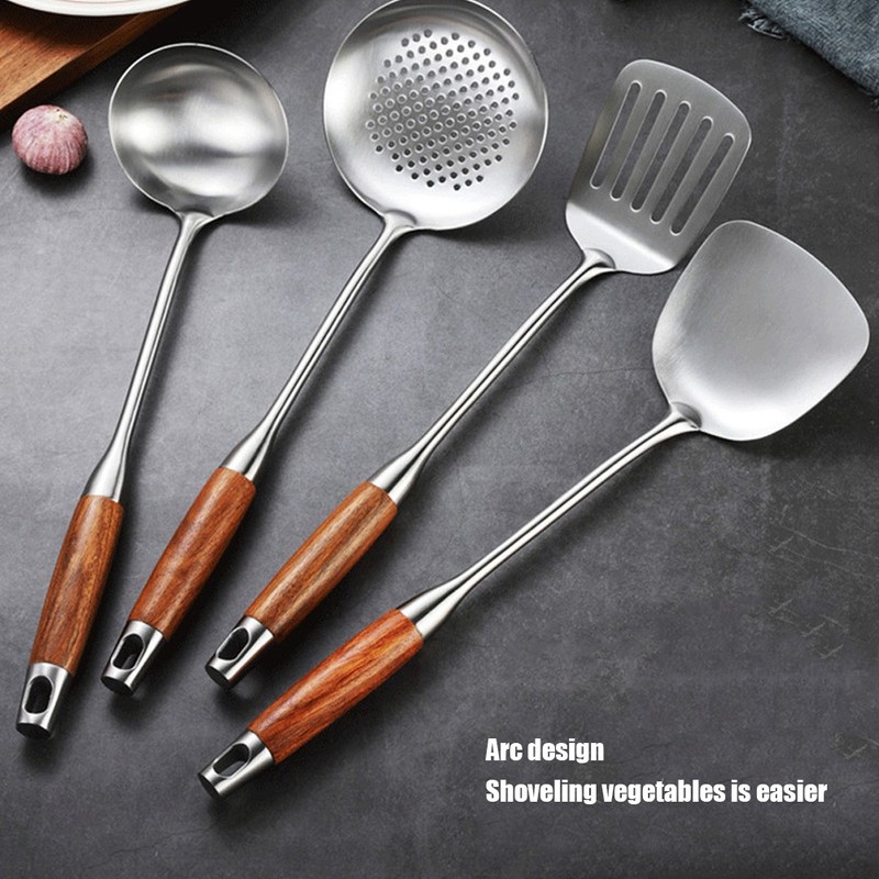 4Pcs/Set 304 Stainless Steel Rosewood Cooking Utensils Cookware Set Kitchen