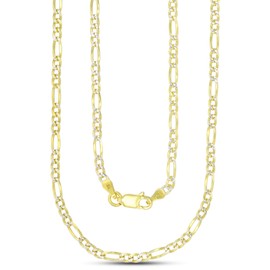 14K Gold Plated Silver Two Tone 2.60mm Diamond Cut Figaro Chain for Men with Lobster Claw Clasp | 20" Necklace | 925 Figaro Necklace For Men and Women