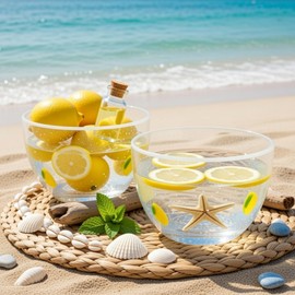 Potchen 2 Pcs Lemon Kitchen Decor Glass Bowls, Summer Decorative Serving Bowls with Lemon Design Glass Fruit Candy Dessert Snack Dish for Farmhouse Table Centerpiece Party