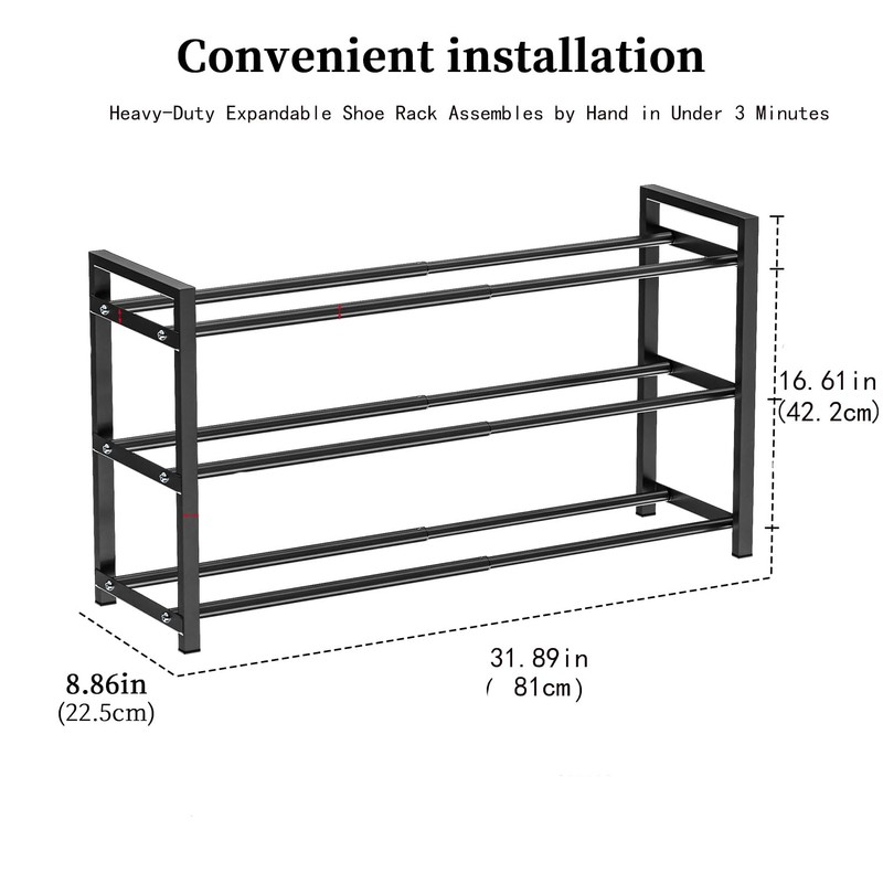 EKETE Expandable Shoe Rack,Adjustable and Stackable 3-Tier Shoe Rack Organizer,