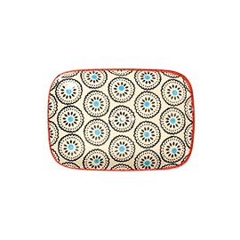 Tranquillo Seifenschale Floral, mit abgerundeten Ecken aus handbemalter Keramik mit Löchern für den Wasserablauf 13,5 x 9,5 x 2 cm