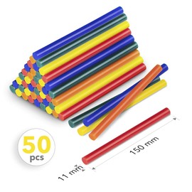 TROTEC Hot Glue Stick Set Multicoloured, 50 Pieces (Ø 11 mm), Blue, red, Orange, Yellow, Green (Each 10 Pieces), Blueberry