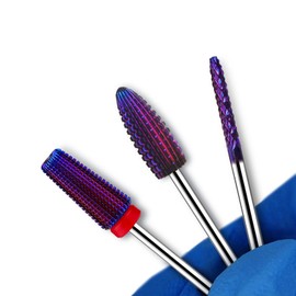Nail Drill Bits, CORFULRA 5 in 1 Nail Drill Bit Tornado Nail Drill Bit Tungsten Carbide Cuticle Bit, Professional 3pcs Drill Bits for Nails,Acrylic Gel Remover,Under Nail Cleaner Callus Clean, Purple