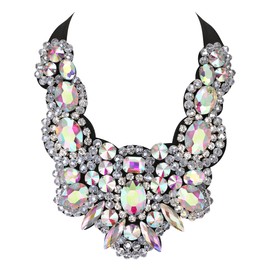 Ever Faith Iridescent Chunky Statement Necklace, Stunning Rhinestone Crystal Costume Bib Collar Necklace for Women Girls
