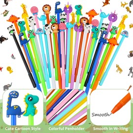 36 Pcs Cute Cartoon Gel Ink Pens, Kawaii Pens for Kids, Bulk Fun Pens, Random Animal Writing Pens for Birthday Present Prize Student Gift Cute School Supplies