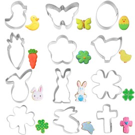 Crethinkaty Mini Easter Cookie Cutter Set,12 Pcs Shamrock Cookie Cutters Stainless Steel Clover Bunny Shape