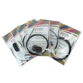 Knitters Pride Interchangeable Black Cord Variety Pack - 6 Common Sizes, 16, 24, 32, 40, 47, 60