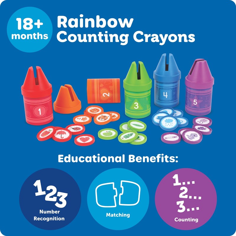 Learning Resources Counting クレヨン - 色の分類とカウント幼児の学習おもちゃ、数字のおもちゃ、モンテッソーリ、未就学児の細かい運動能力、幼児のための数学操作玩具、ホームスクールゲーム