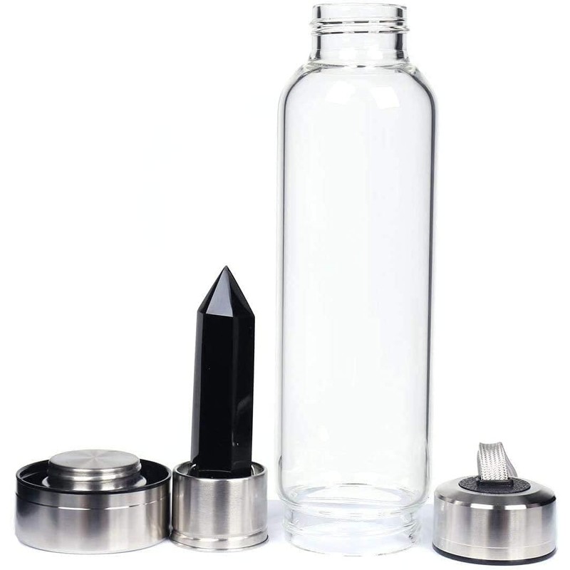 SAOI Crystal Water Bottle - Black Obsidian Gemstone Infused Elixir