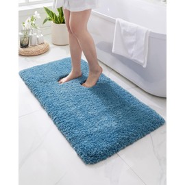 Disolla Blue Bathroom Runner Rug 24x59 Non Slip Fluffy Long Bath Mat for Bathroom Floor Washable Plush Luxury Bath Rug for Tub Absorbent Shower Sink Mat Bedside Rug