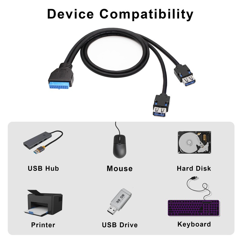 Xilaghy USB 3.0 Front Panel Cable, Motherboard 19/20pin Header Male