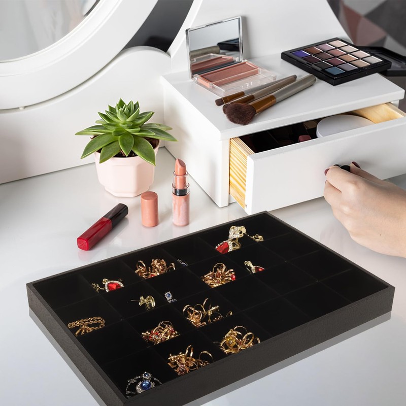 Rocutus Jewelry Organizer Tray,3 Pack Velvet 24 Grid Earring Holder