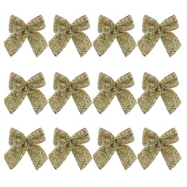 Christmas 12 Mini Tinsel Bows 6cm Tree Decoration - Gold