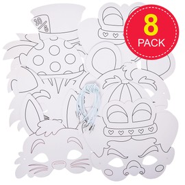 Baker Ross FN181 Alice in Wonderland Colour-in Masks - Pack of 8, Fancy Dress Costume Arts and Crafts