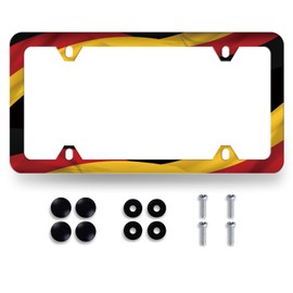 Germany German Flag License Plate Frame Funny License Plate Holder Stainless Steel Auto Parts Personalise License Plate Colorful Decoration with Screws 12.3" x 6.3"
