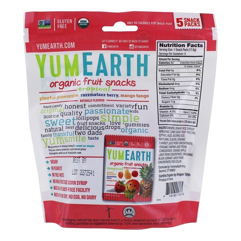 Organic Tropical Fruit Snacks Yum Earth 5 (0.62 oz) Packs