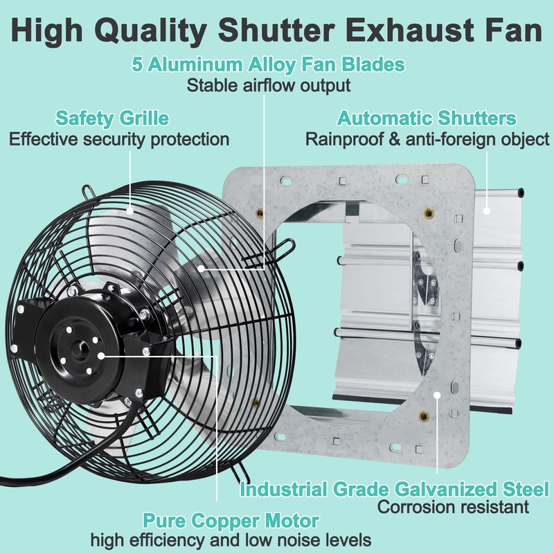 Hipoilk 10 Inch Shutter Exhaust Fan with Thermostat and Speed