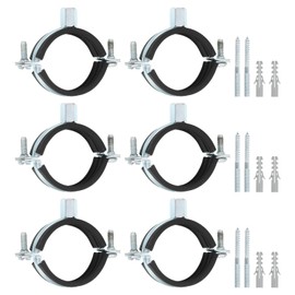 QUARKZMAN Adjustable Pipe Bracket Brackets, 2 Inch (50 mm) Wall and Ceiling Mounting, Pipe Hanger Made of Hot-Dip Galvanised Iron Pipe Band Support with Screw & Expansion Pipe for Piping, Pack of 6