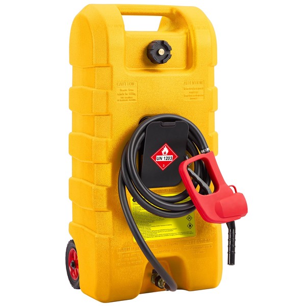 Zstar 15 Gallon Fuel Caddy, Portable Gas Tank with Fluid Transfer Siphon Pump and 10-Foot Long Hose, Diesel Fuel Tank Gasoline Can with Manual Transfer Nozzle, 7.5 L/min, Yellow